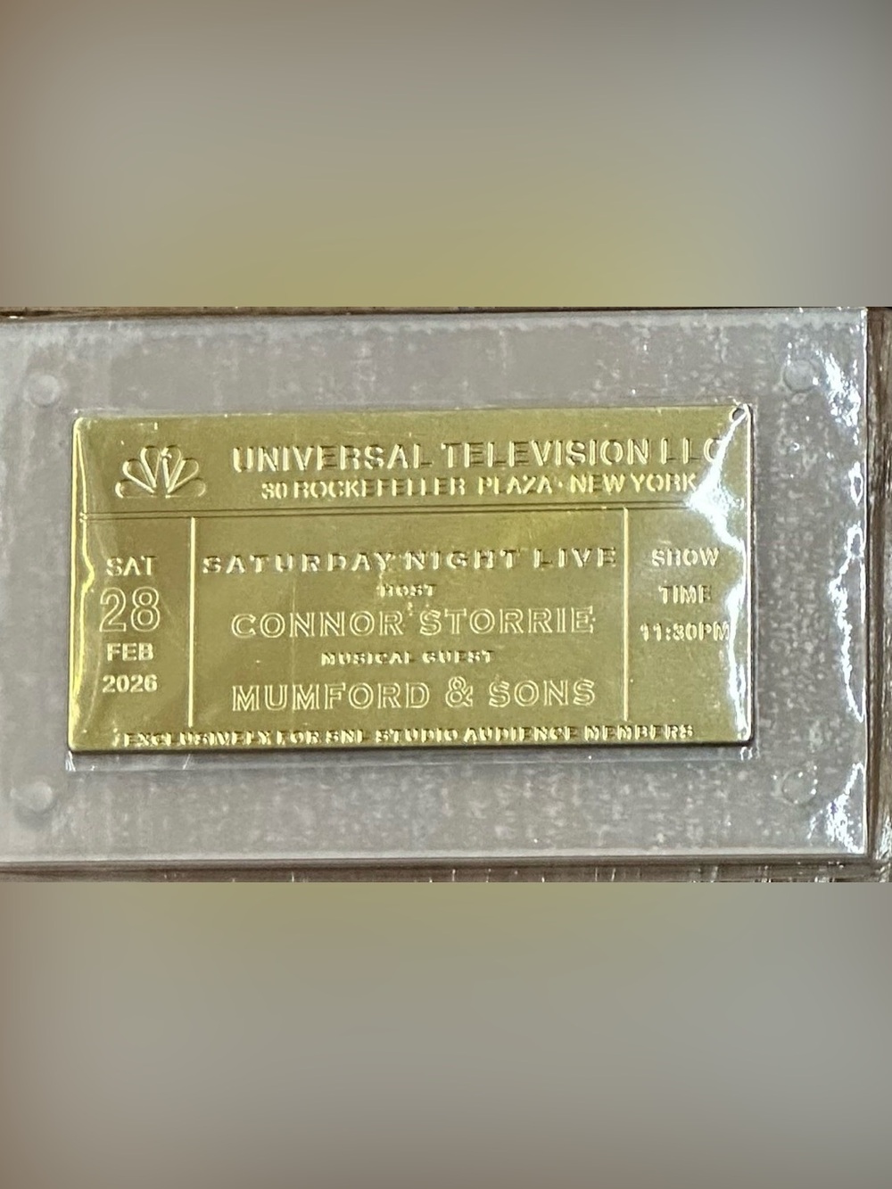 LIMITED EDITION Connor Storrie Saturday Night Engraved LIVE SHOW Golden Ticket